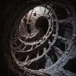 a very dirty and rusty spiral of steel