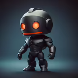 the robot toy, a character with glowing eyes
