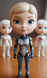 several dolls stand in a line on the floor