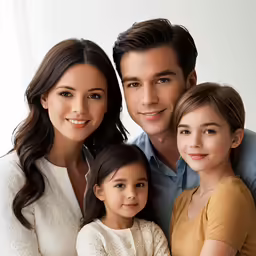 the couple and children are posing for a portrait