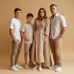 a man and two boys and a woman standing behind them