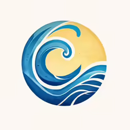 an image of a water wave logo that is yellow and blue