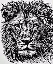 a lion drawing in black and white with the word, lion,a stylized drawing of a lion