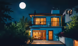 this is a house that is lit up at night