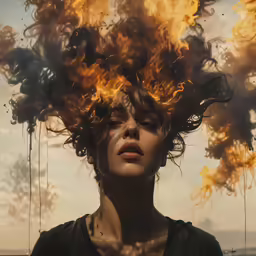 the woman has a lot of smoke coming out of her head