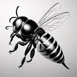 a big black and white bee is flying