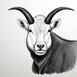 a long horned goat with a collar and horns