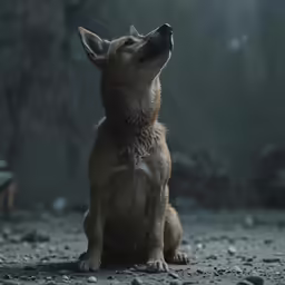 a small brown dog is sitting and yawning