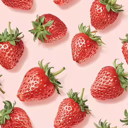 a group of strawberries against a pink background