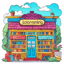a coloring book cover of a library