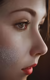 a woman with white powder on her face and nose