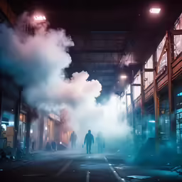 some people standing near a bunch of smoke