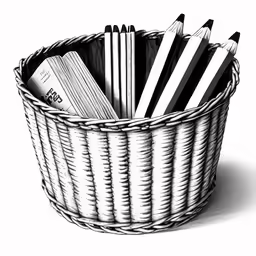 a basket filled with pencils and some books