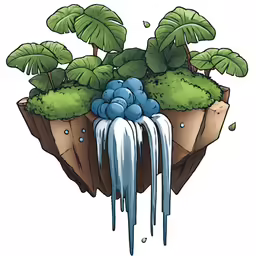 an ice formation with trees and waterfalls