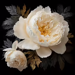 a bunch of white flowers on a black background