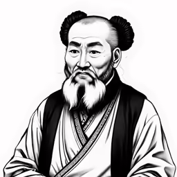 an asian man in black and white