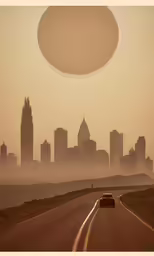 a car that is driving past a big city