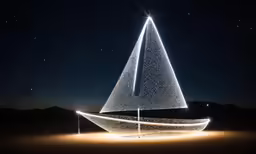 a large light up sailboat with the sails down