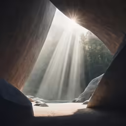 sunlight shining through the opening of a tunnel to another tunnel