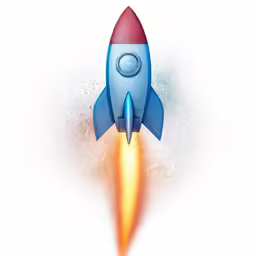a blue rocket that is flying upwards in the sky