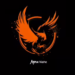 an orange bird on a black background with the word anzu niuh written above it