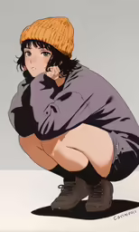 a cartoon picture of a person crouched down holding a cell phone