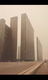 a very big building that is in the fog
