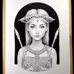 a drawing of a woman wearing an ornate crown