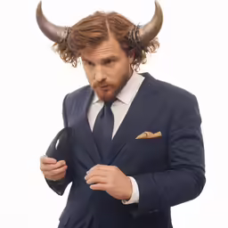 a man in a suit with horns on his head