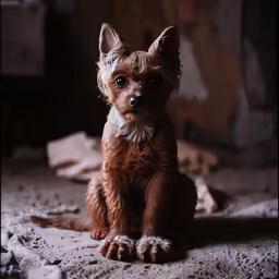an adorable little brown dog with his paws on the floor