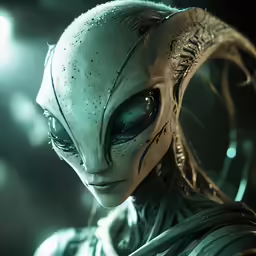 an alien is standing in the dark looking out