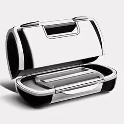 a black and white photo of an open briefcase