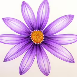 purple flower with yellow center on white background,a very pretty purple flower on a white table,purple flower with yellow center drawing by hand,an illustration of a purple flower on a white background,a picture of a purple daisy with its yellow center