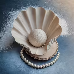 a white pearl necklace hanging in a sea shell