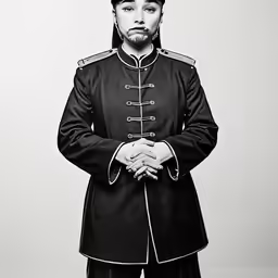 a man in uniform standing on top of a floor