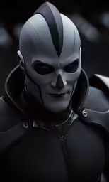 a close - up of an alien man wearing black leather clothes