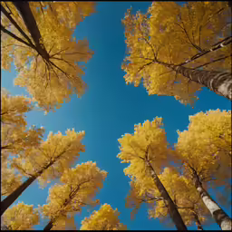 looking up at the canopy of golden trees