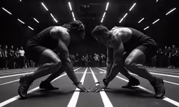 two men in athletic apparel kneeling down to pray