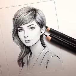 a pencil drawing of the face of a woman with long brown hair