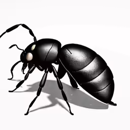 a black ant bug is standing with its long legs