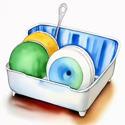 an illustration shows a dish holder with two different objects in it