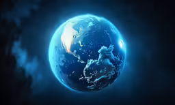 the earth is in a blue and black sky