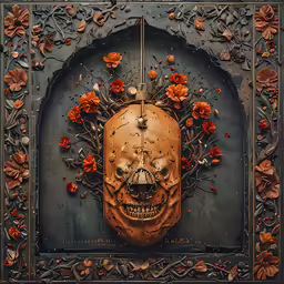 a large clock is made to look like a skull