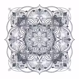 an intricate drawing with black and white designs