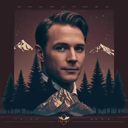 man with brown tie and trees at night in frame with mountains