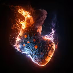 a fireball with various pieces of orange and blue on it