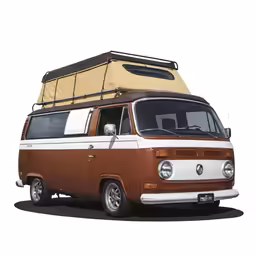 the brown and white bus has a light brown roof