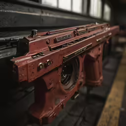 this is an image of an old red machine gun