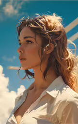 a woman in white shirt looking over a ledge