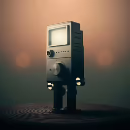 a black computer with an old television on top